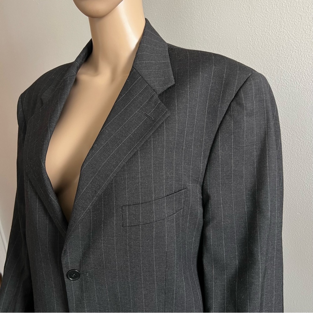 Vintage Valentino 100% Wool Jacket Blazer Dark Gray Pinstripes Size 52 42 Reg - Picture 5 of 13